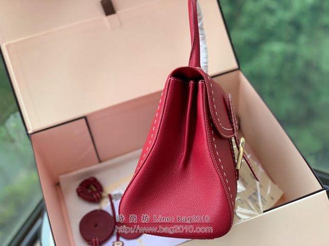 DELVAUX女包 德爾沃比利時單肩包 純手工蜜蠟縫線 德爾沃女手提包 女手拎包 DF0028手縫酒紅 Delvaux斜挎包  fcs1386